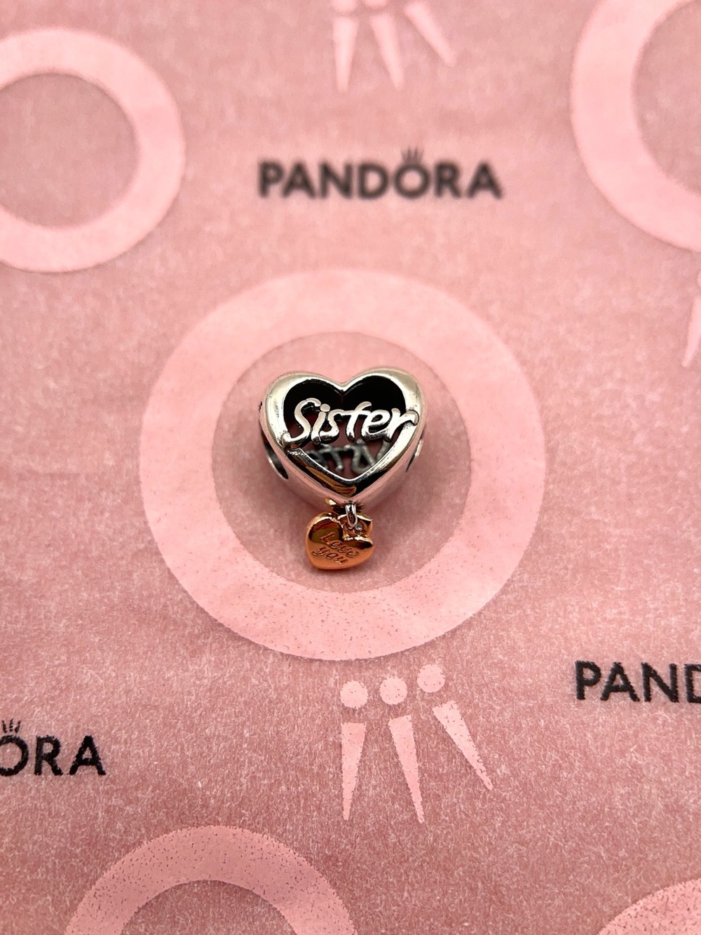 Pandora Two-Tone Love You Sister Heart Charm 782244C00